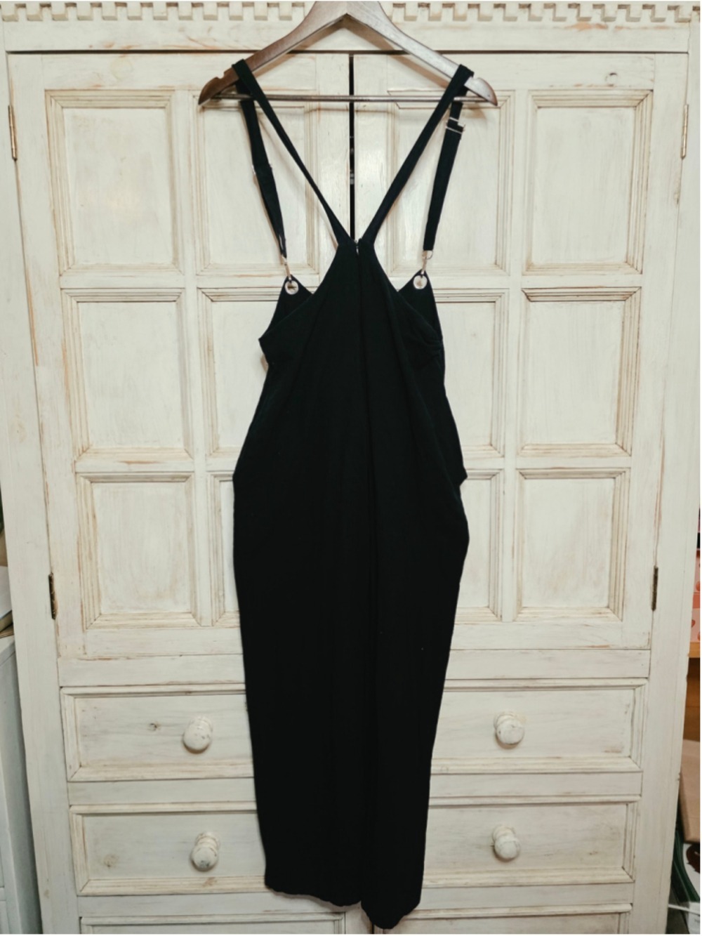 Women's Black Cotton Jumpsuit Romper with Adjustable Straps Large